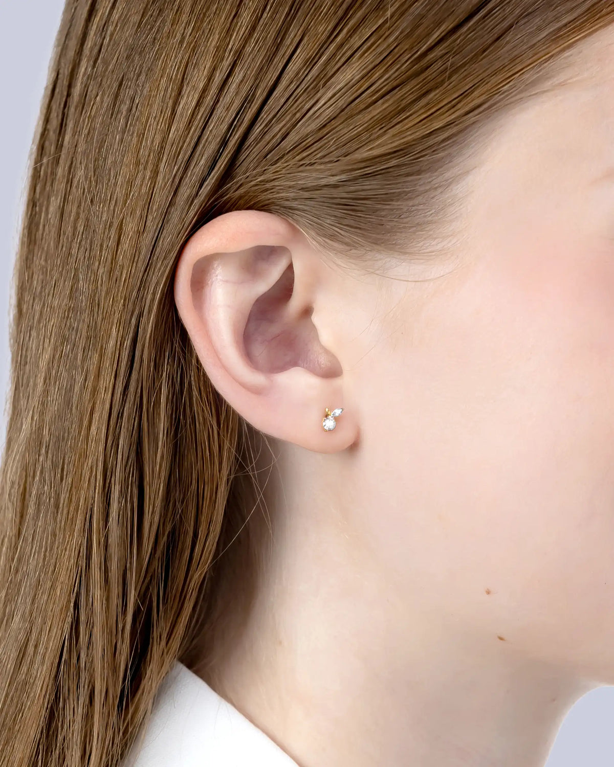 Fenna Apple Labret Flatback Earrings in Gold - Clear