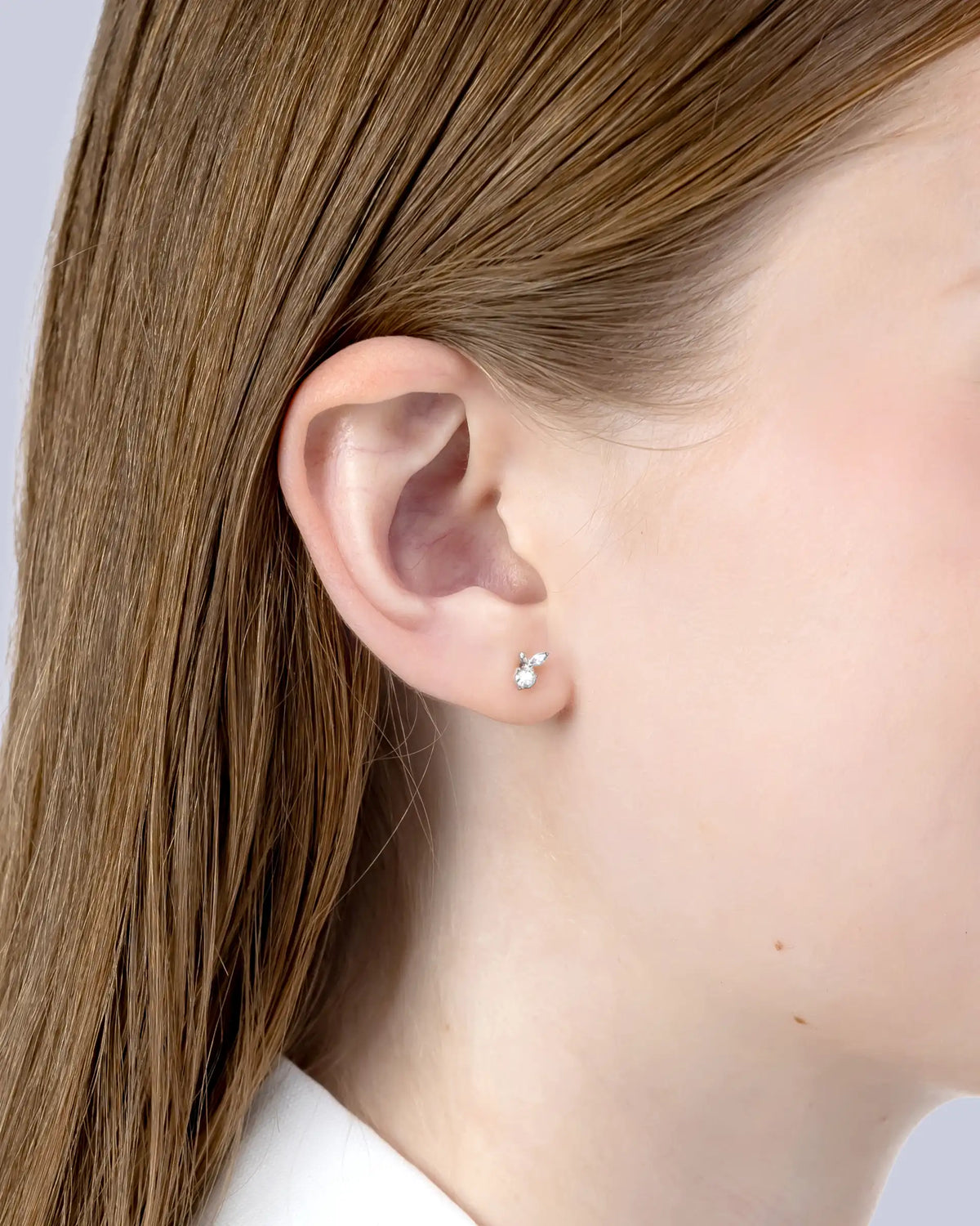 Fenna Apple Labret Flatback Earrings in Silver - Clear