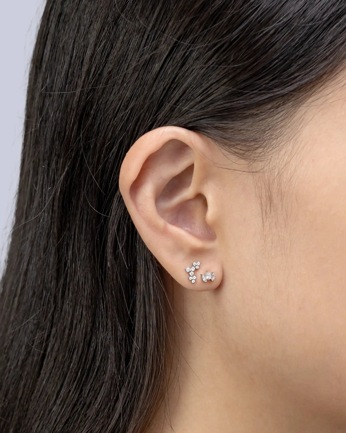 Amalie Cluster Labret Flatback Earrings in Silver