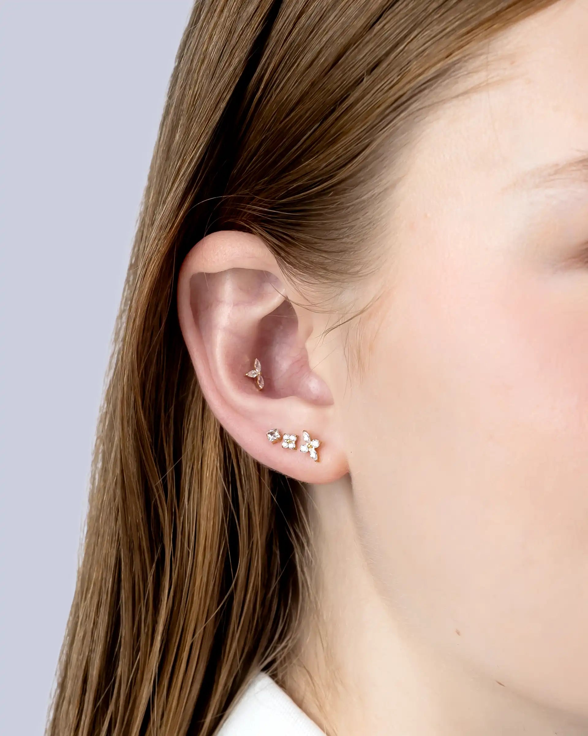 Olina Floral Labret Flatback Earrings in Gold - XS