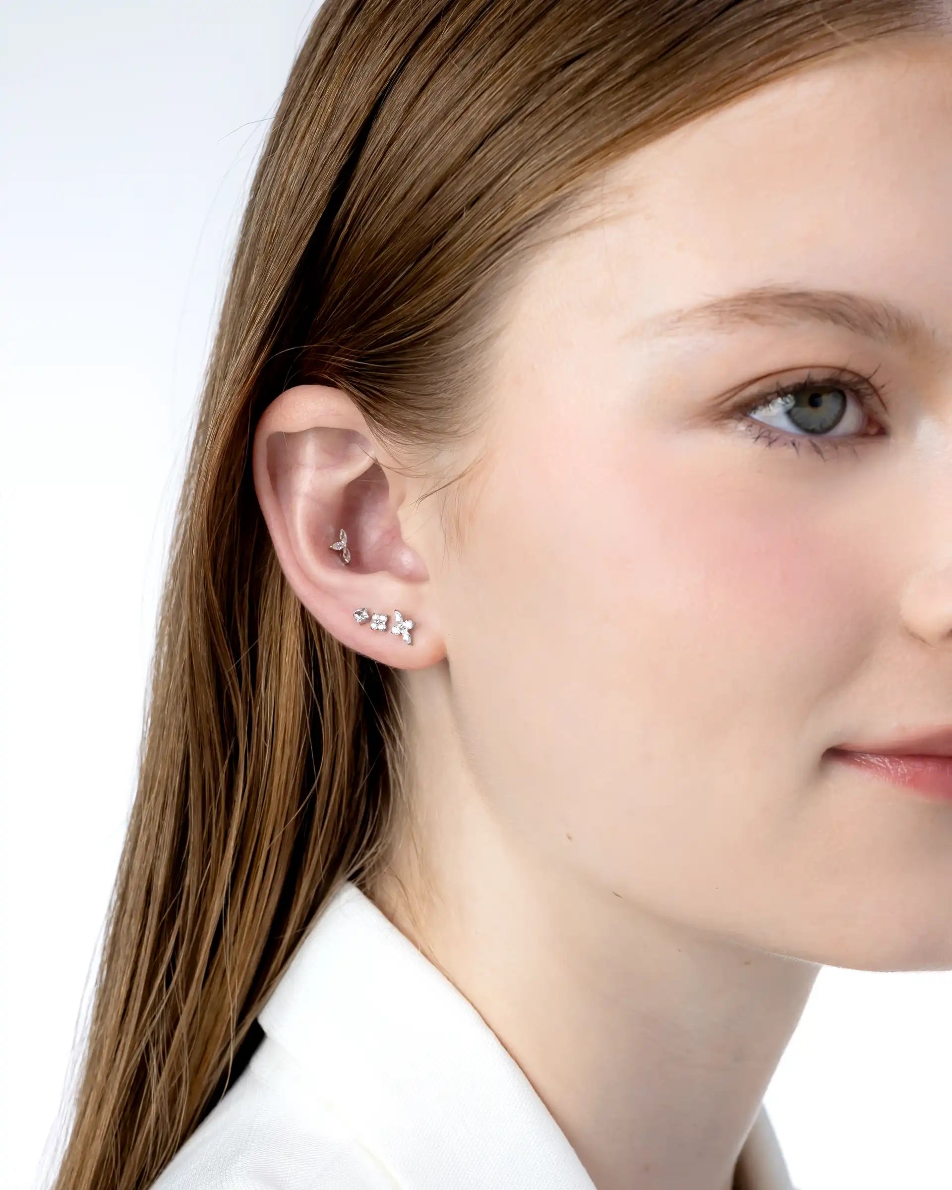 Jayde North Star Labret Flatback Earrings in Silver