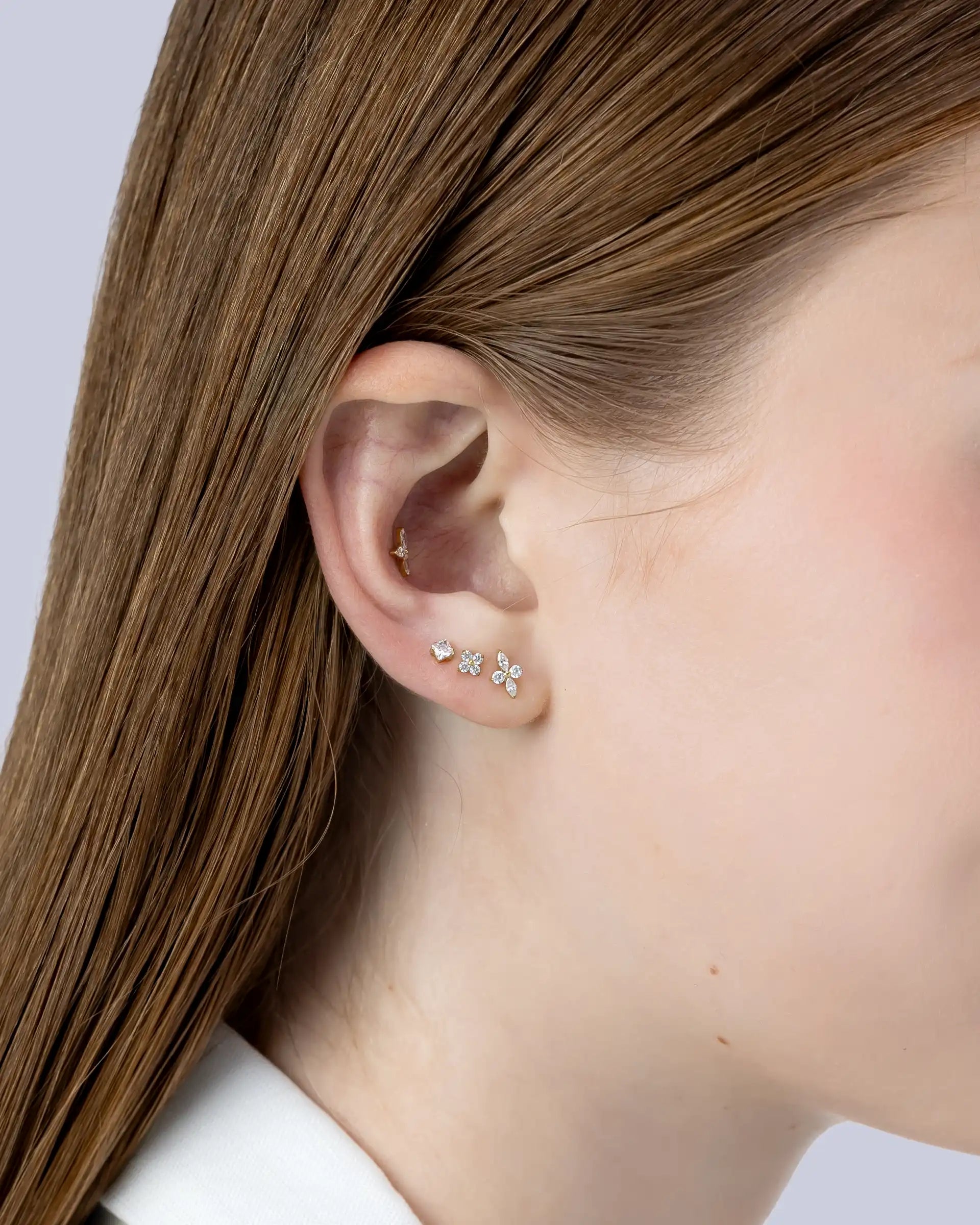 Olina Floral Labret Flatback Earrings in Gold - XS