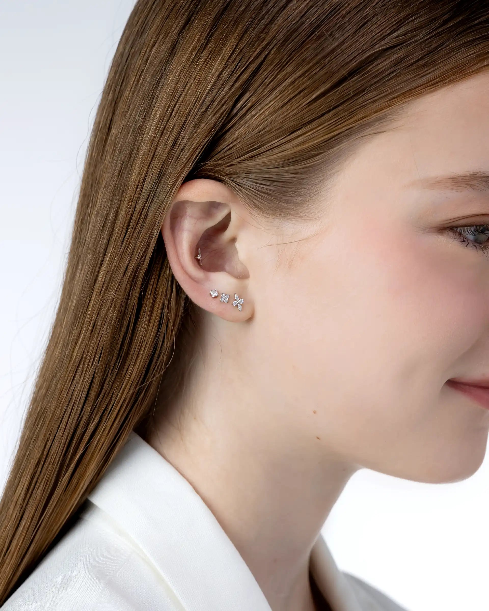 Jayde North Star Labret Flatback Earrings in Silver