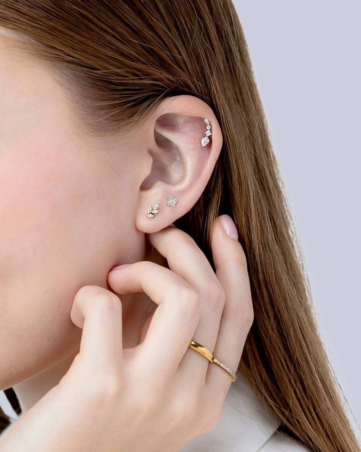 Jerelyn Leaf Labret Flatback Earrings in Gold