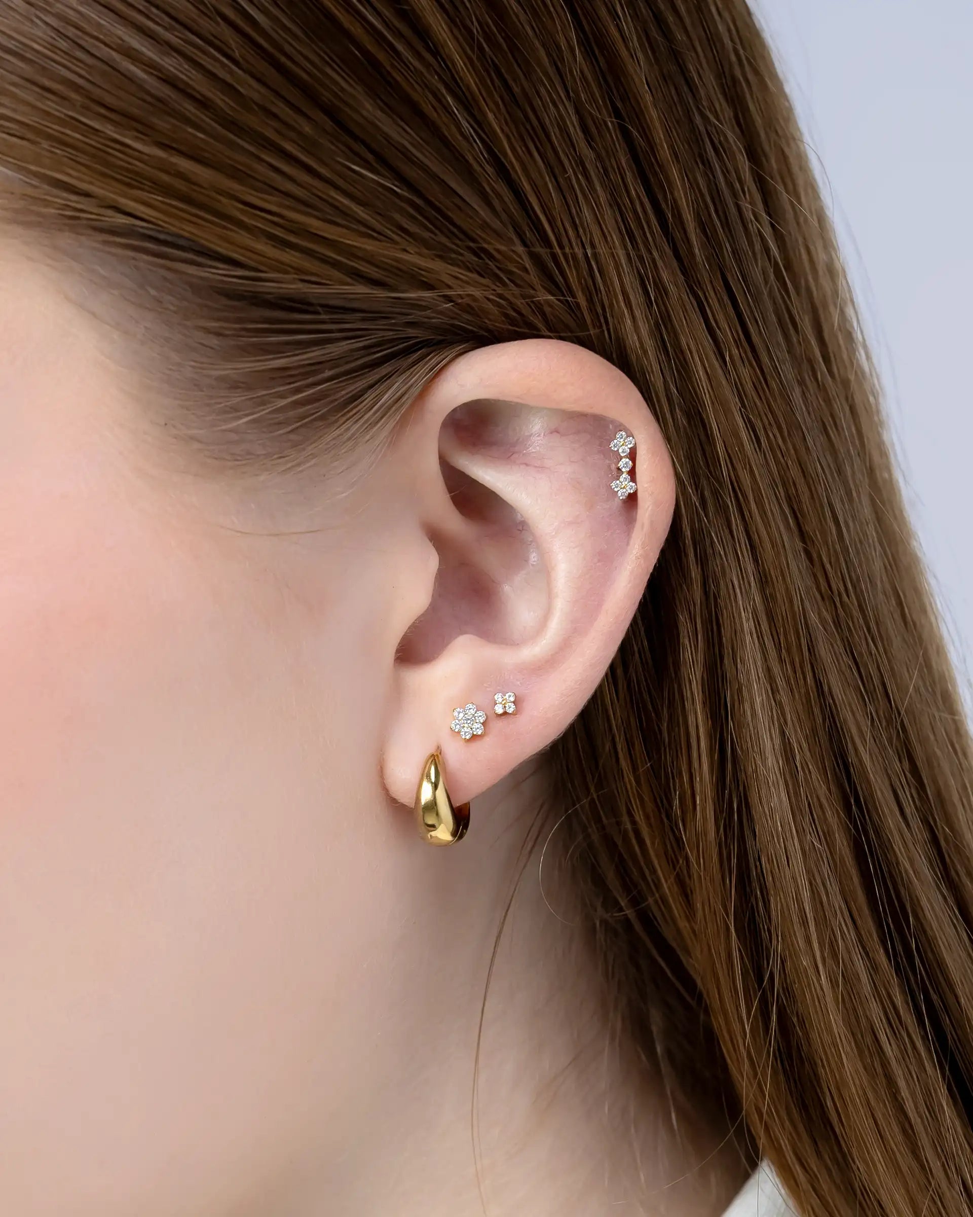 Olina Floral Labret Flatback Earrings in Gold - XS