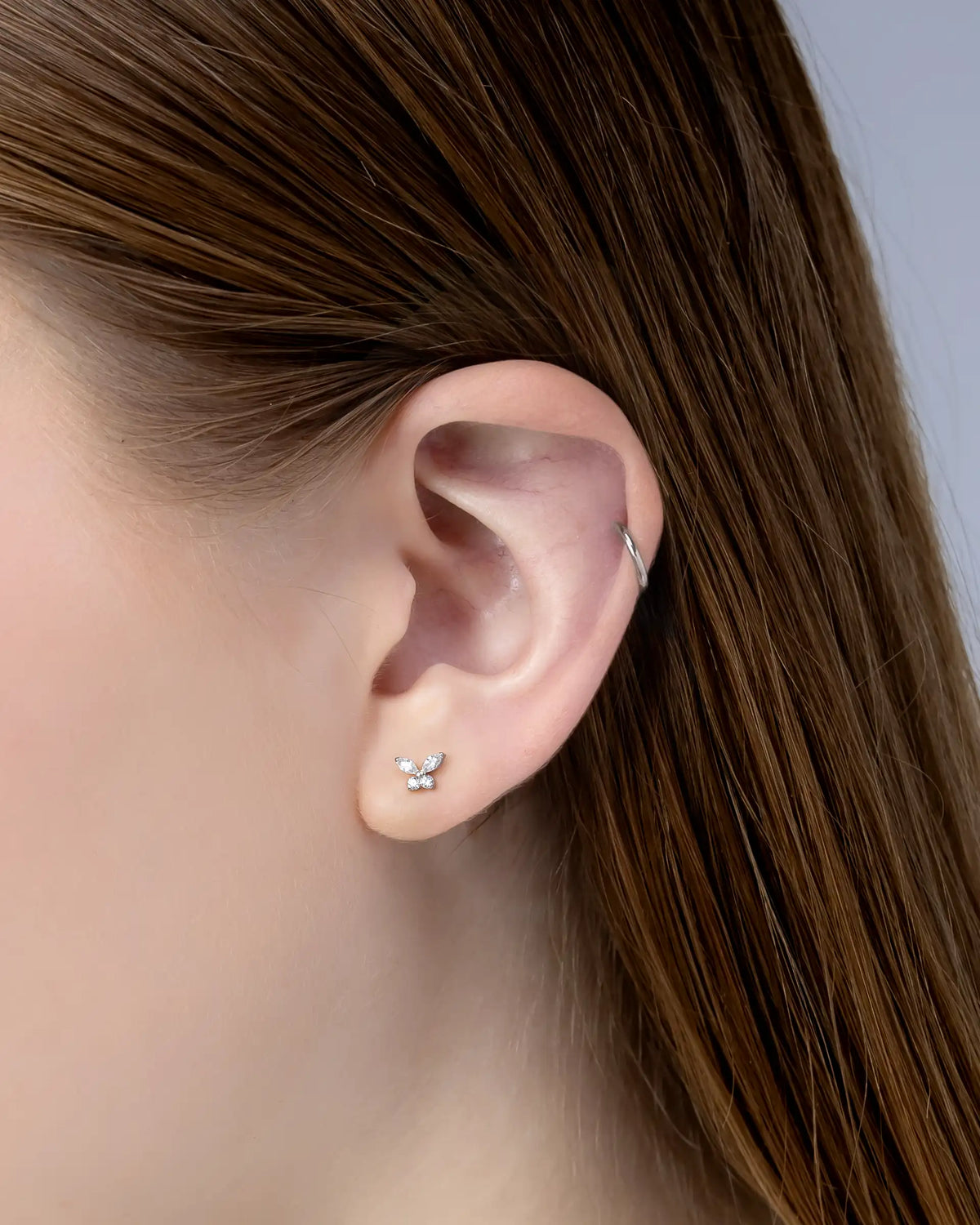 Lucia Butterfly Labret Flatback Earrings in Silver - XS