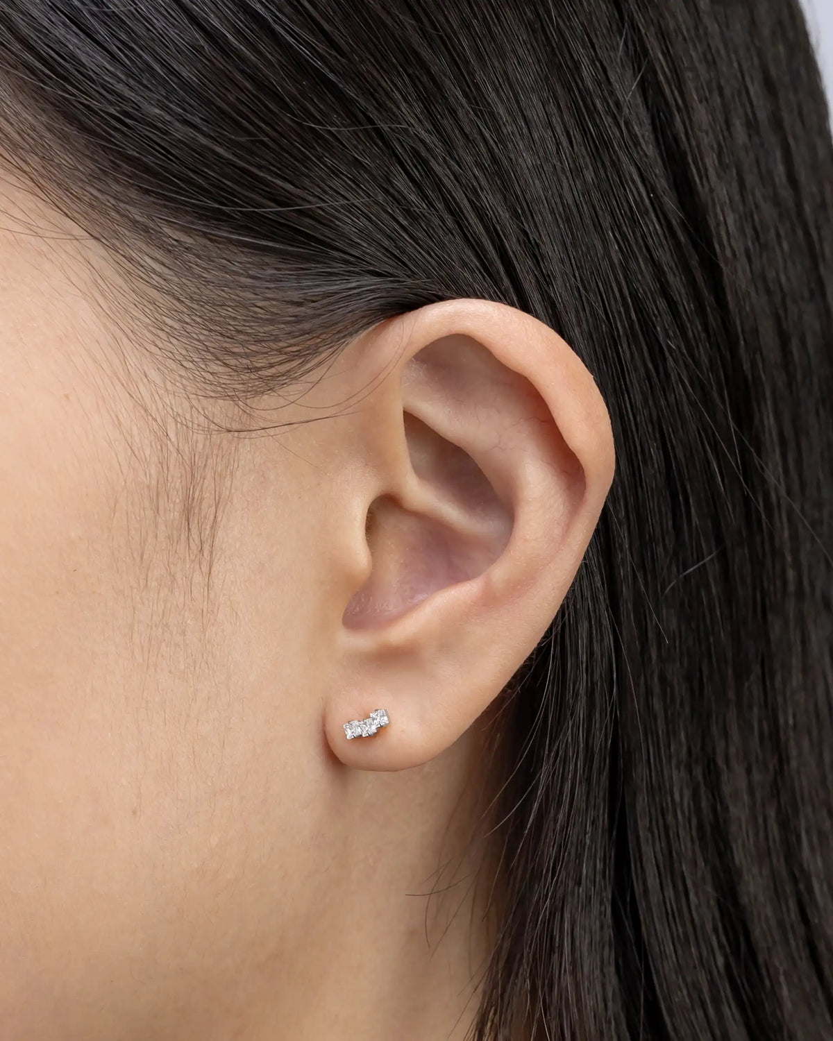 Raelyn Princess Row Labret Flatback Earrings in Silver