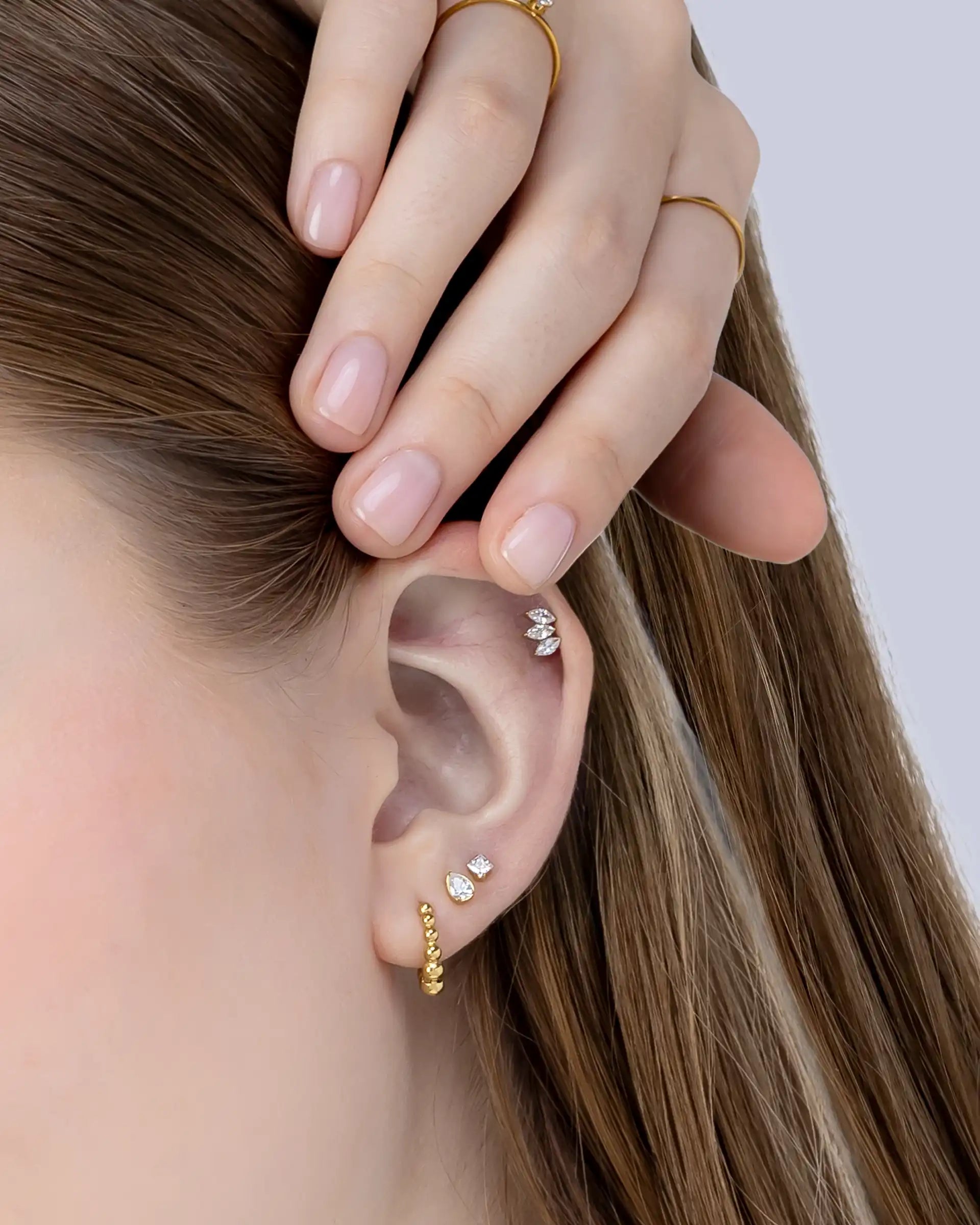 Camren Teardrop Labret Flatback Earrings in Gold