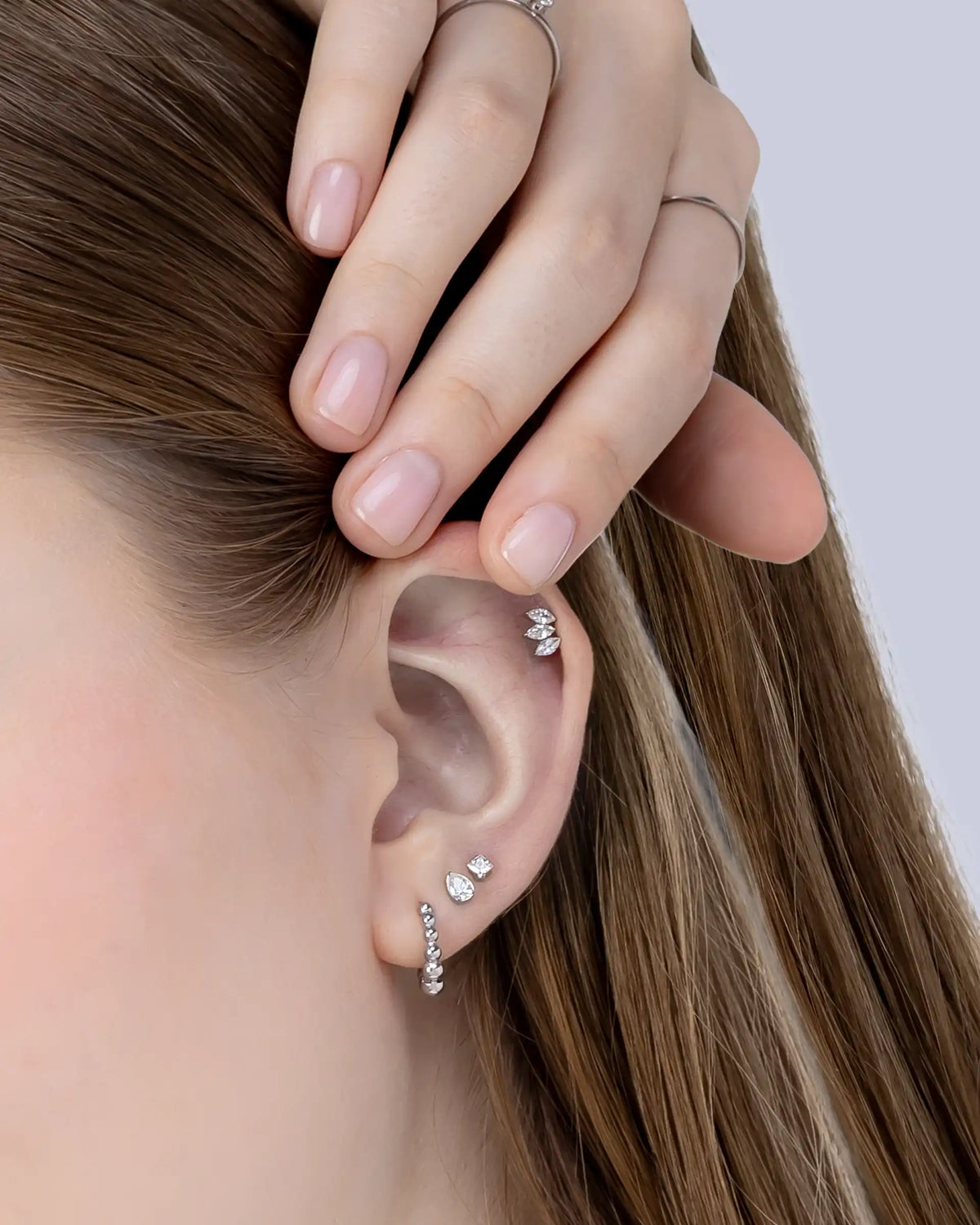 Pippa Beaded Hoop Earrings in Silver