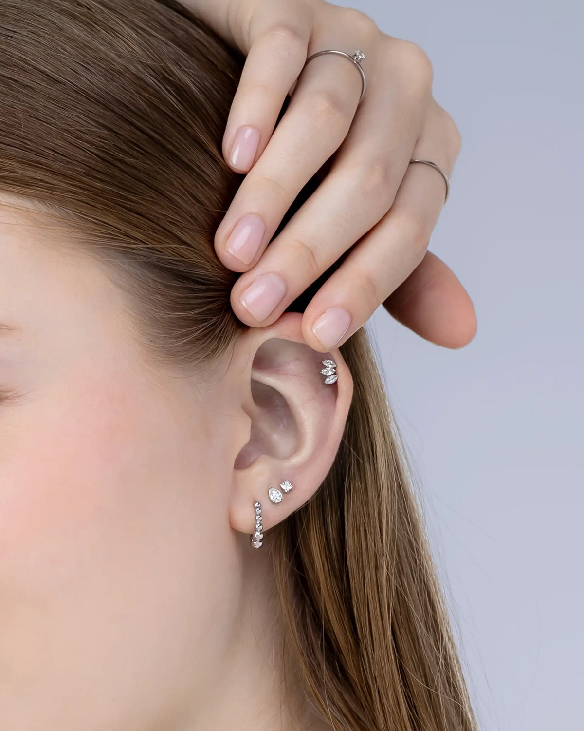 Arina Princess Labret Flatback Earrings in Silver
