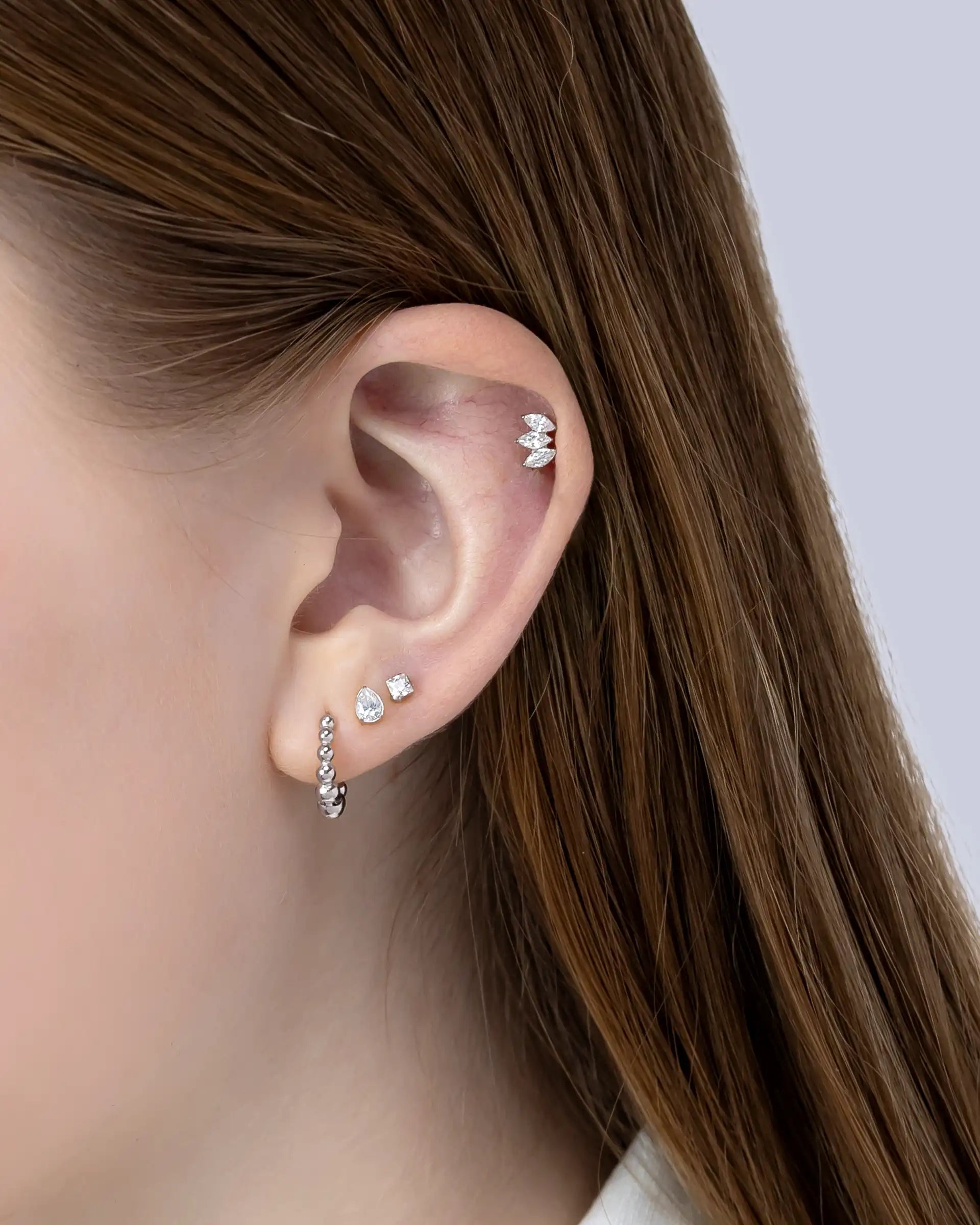 Camren Teardrop Labret Flatback Earrings in Silver