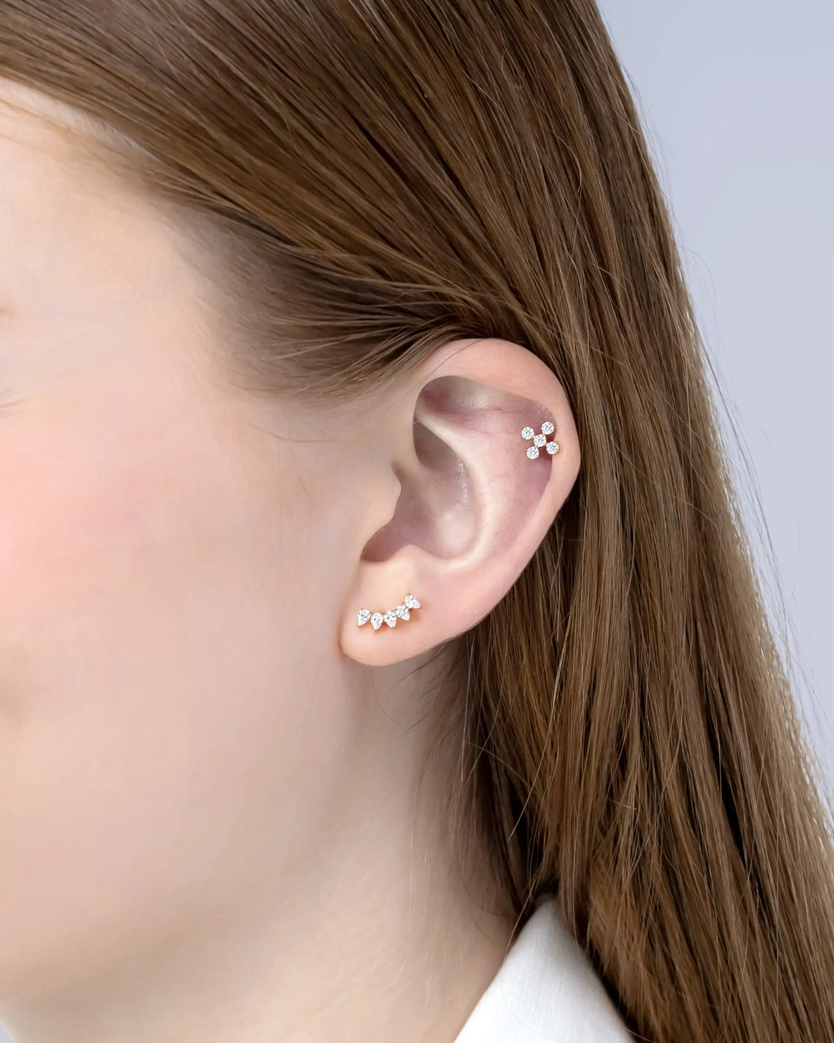 Devyn Round X Labret Flatback Earrings in Gold