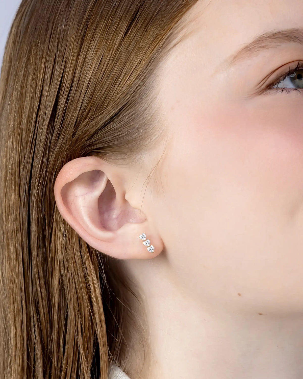 Liv Triple Heart Labret Flatback Earrings in Gold