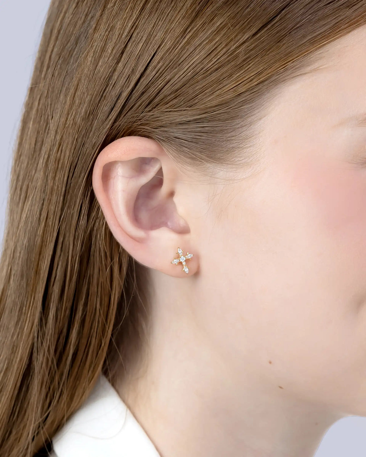 Emelisse Cross Labret Flatback Earrings in Gold