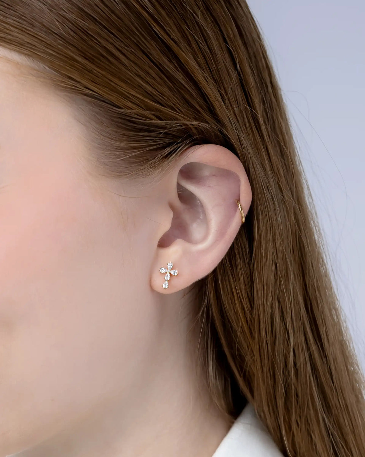 Hope Cross Labret Flatback Earrings in Gold