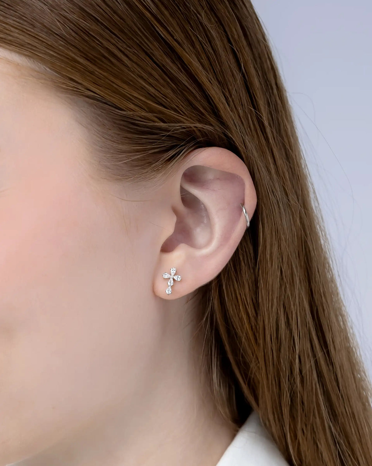Hope Cross Labret Flatback Earrings in Silver