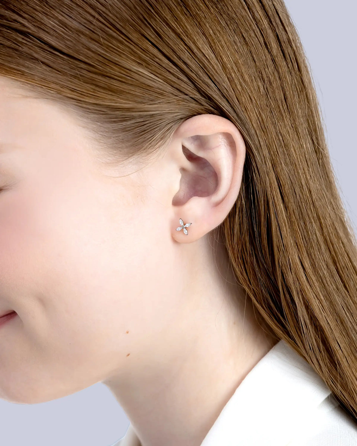 Brelle Floral Labret Flatback Earrings in Silver