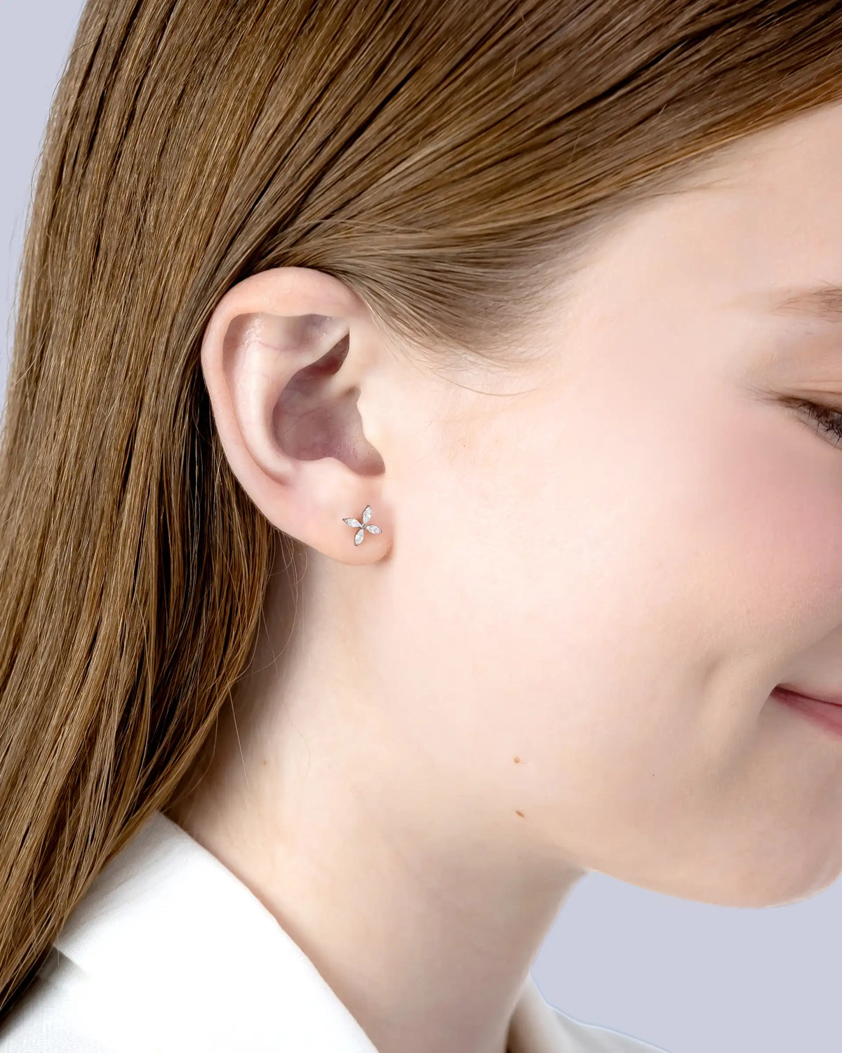 Brelle Floral Labret Flatback Earrings in Silver - XS