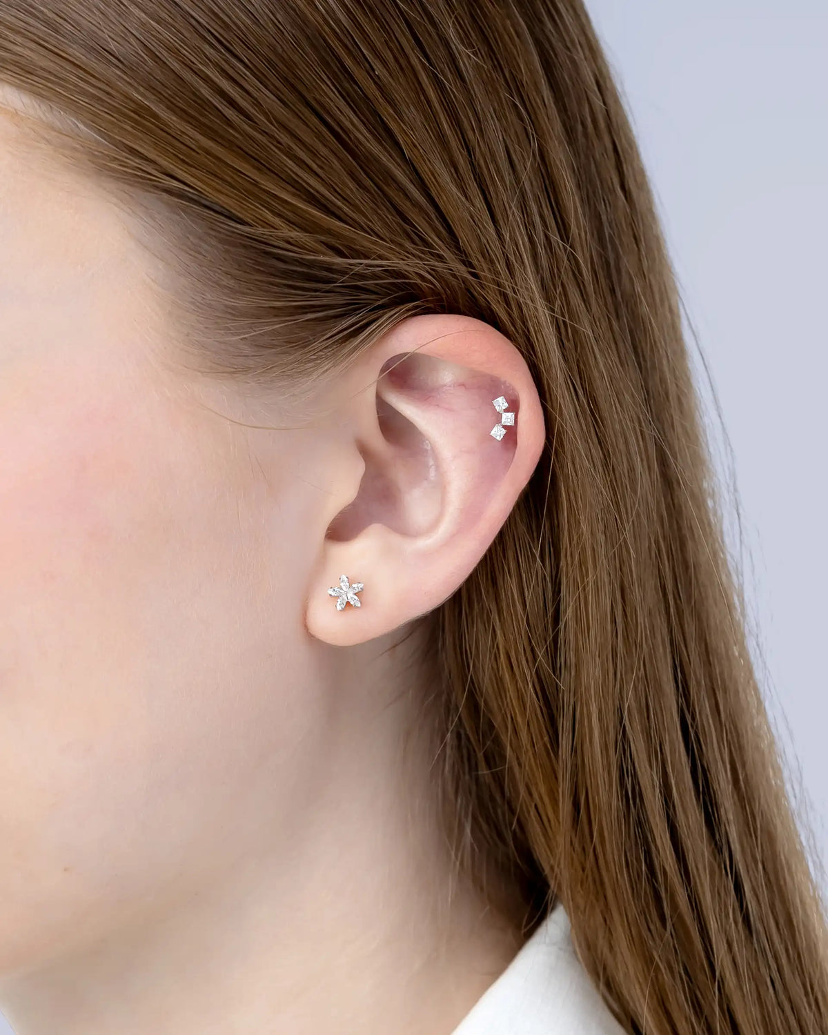 Myra Princess Labret Flatback Earrings in Silver