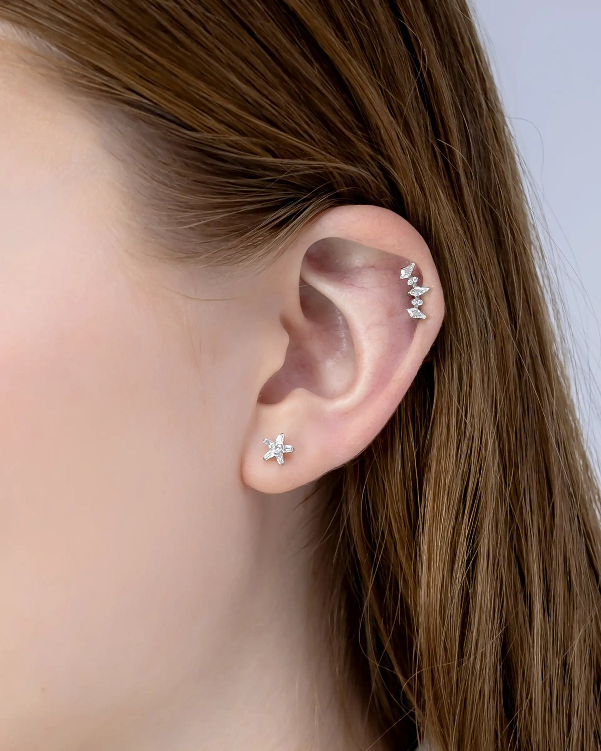 Coraline Star Labret Flatback Earrings in Silver