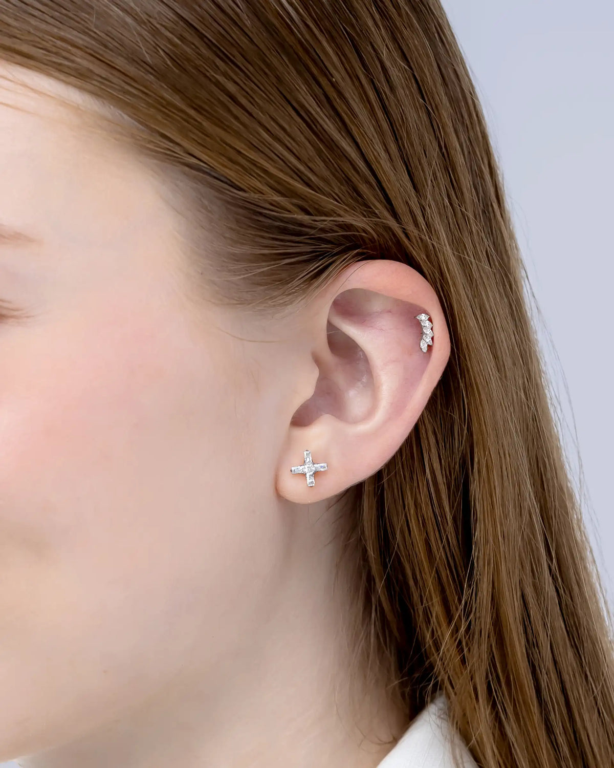 Rosalia X Labret Flatback Earrings in Silver