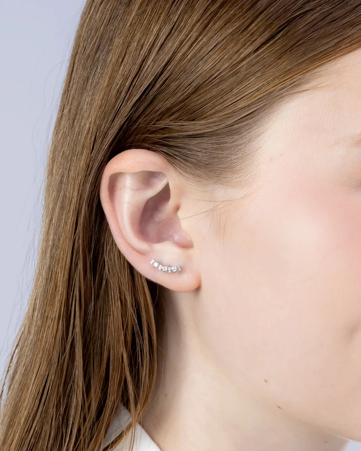 Jaycee Curved Labret Flatback Earrings in Silver