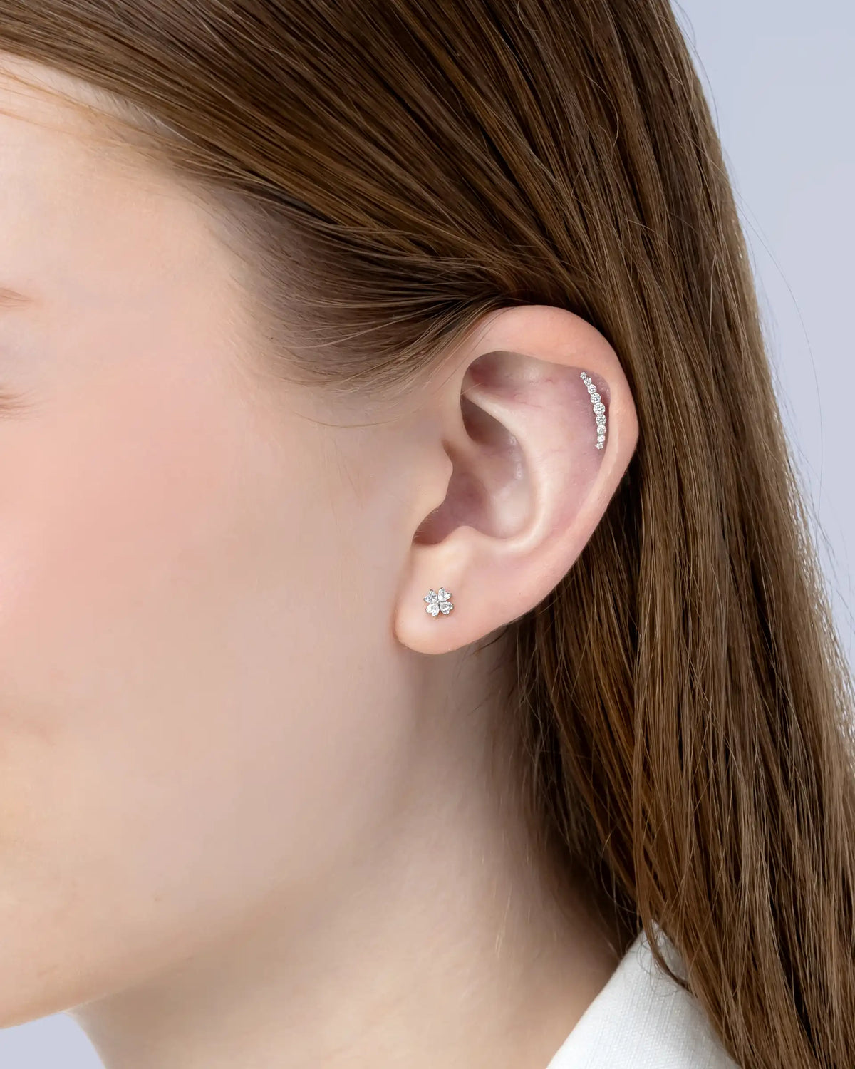 Keeley Clover Labret Flatback Earrings in Silver
