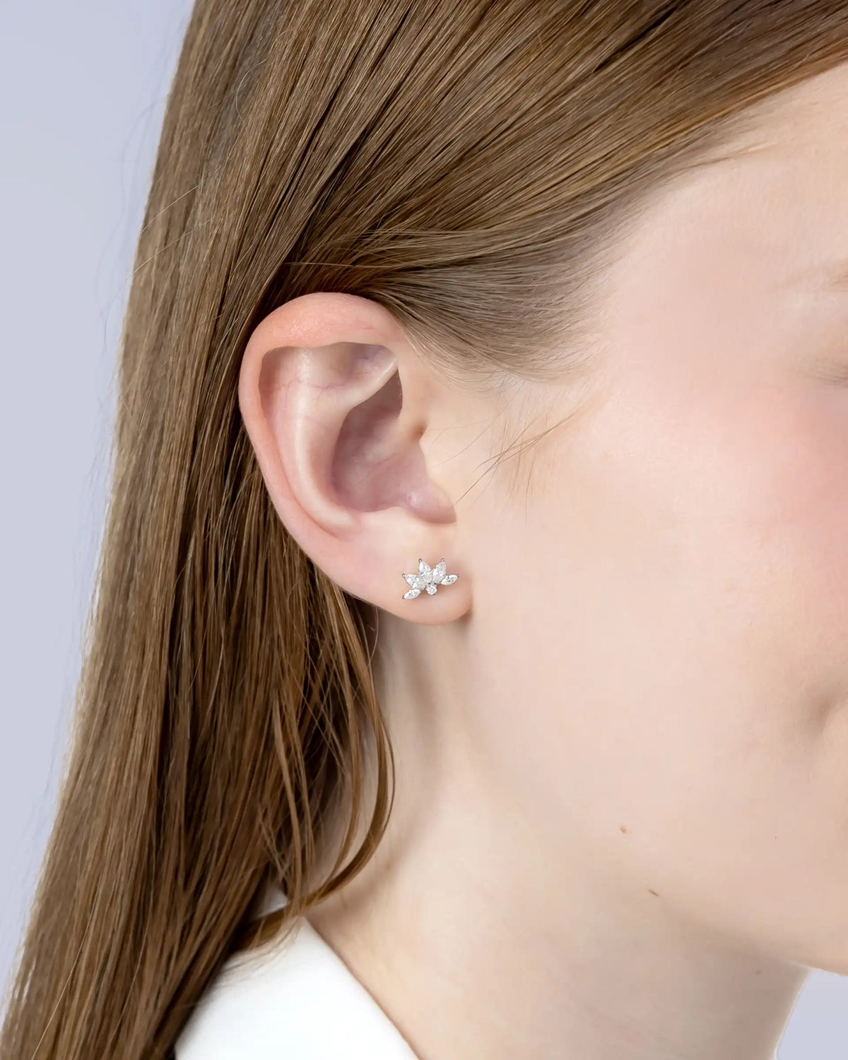 Kiara Half Flower Labret Flatback Earrings in Silver