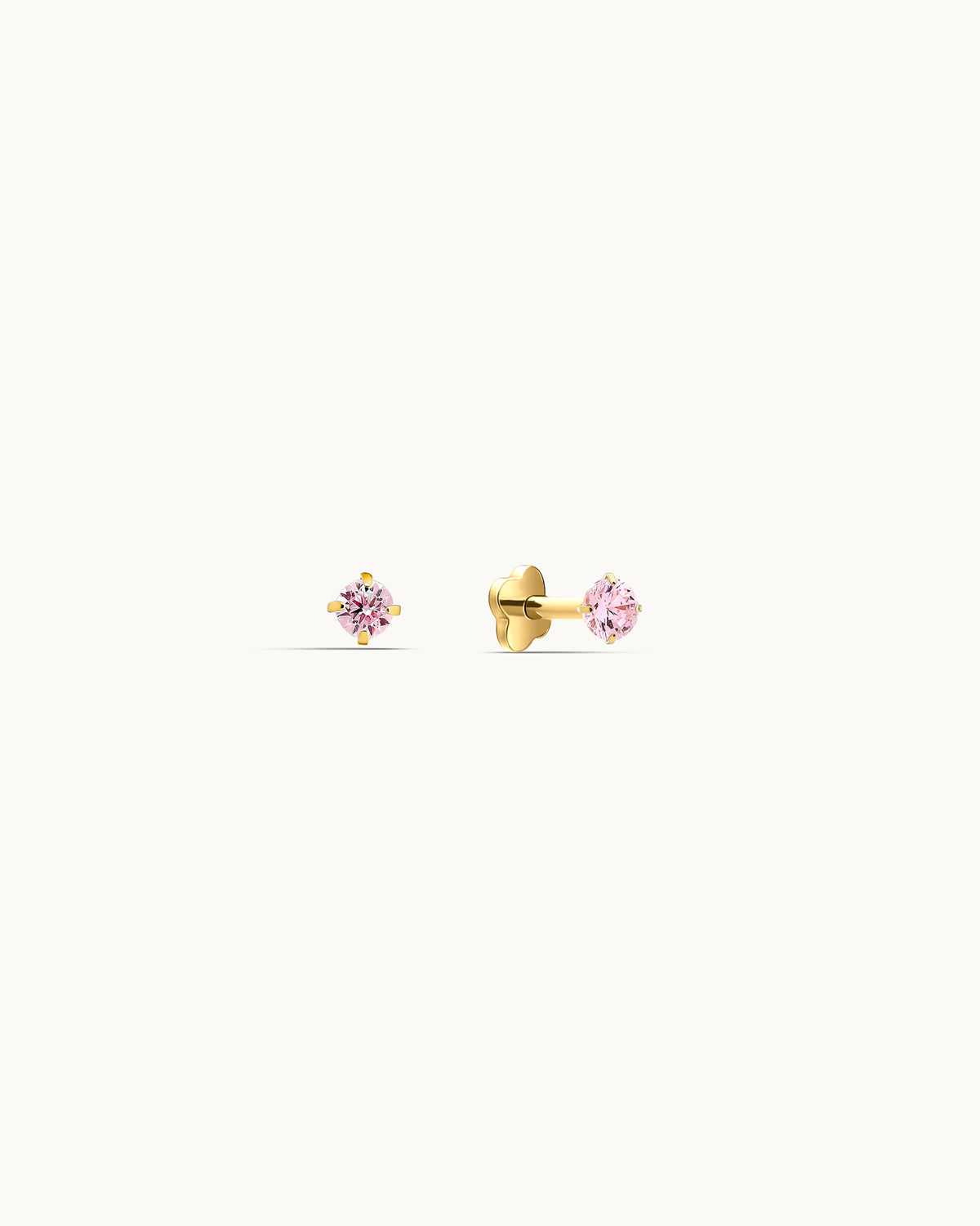 Caitlyn Solitaire Labret Flatback Earrings in Gold - 2mm