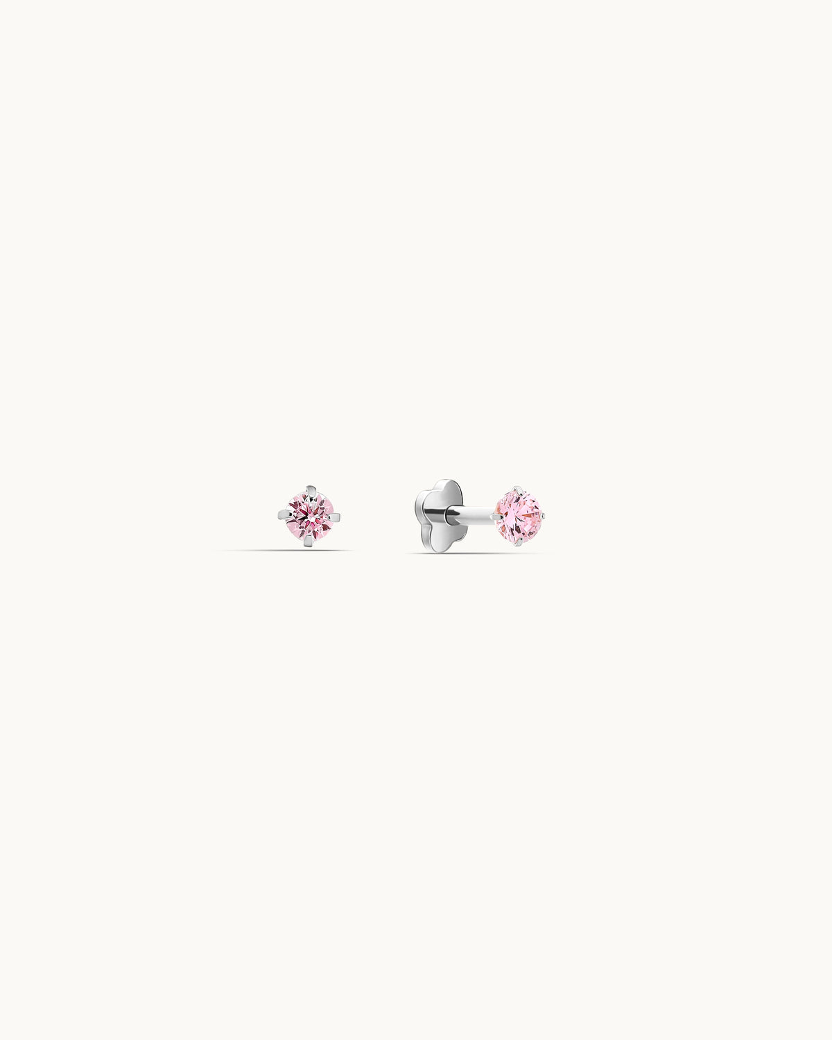 Caitlyn Solitaire Labret Flatback Earrings in Silver - 2mm