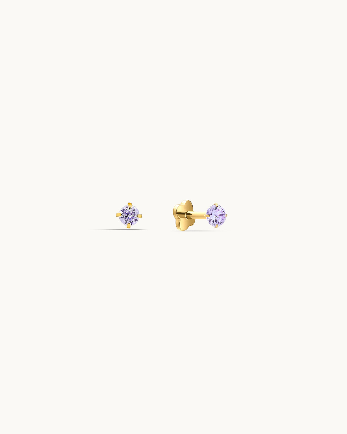 Caitlyn Solitaire Labret Flatback Earrings in Gold - 2mm