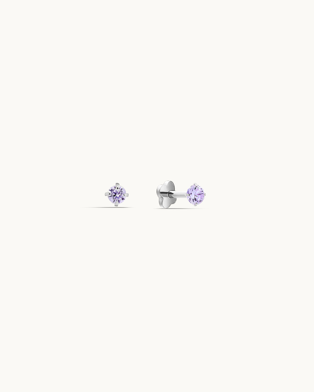 Caitlyn Solitaire Labret Flatback Earrings in Silver - 2mm