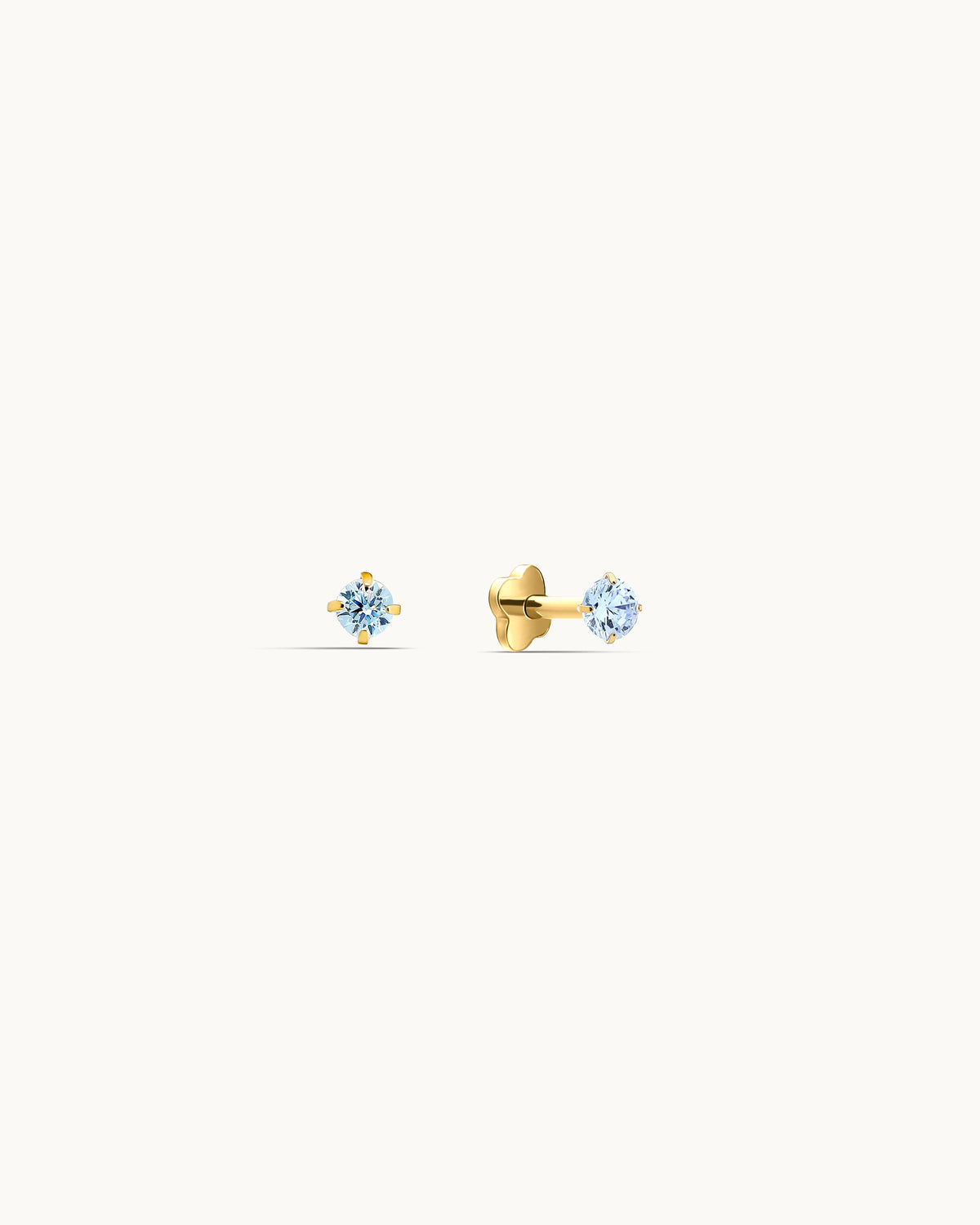 Caitlyn Solitaire Labret Flatback Earrings in Gold - 2mm