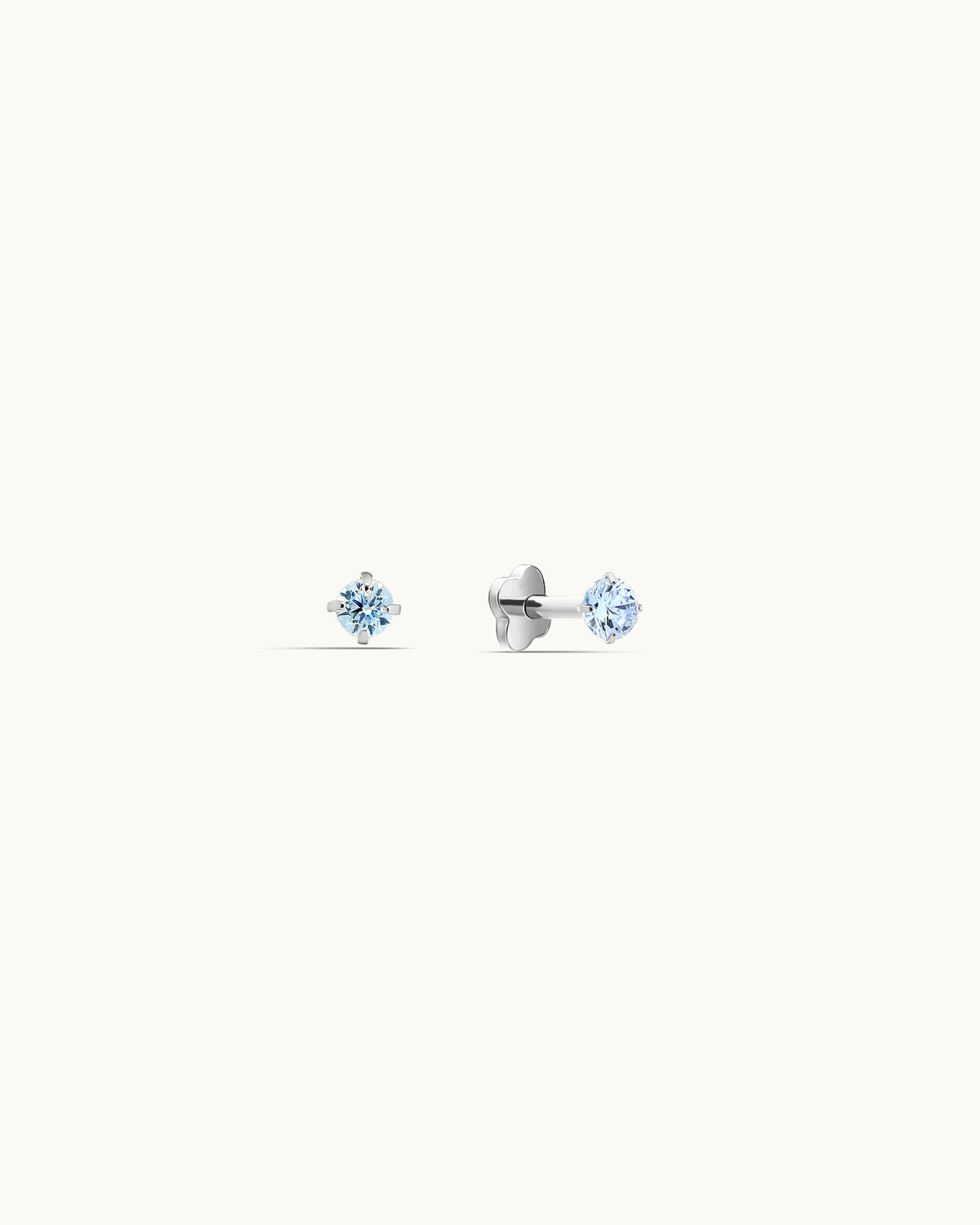 Caitlyn Solitaire Labret Flatback Earrings in Silver - 2mm