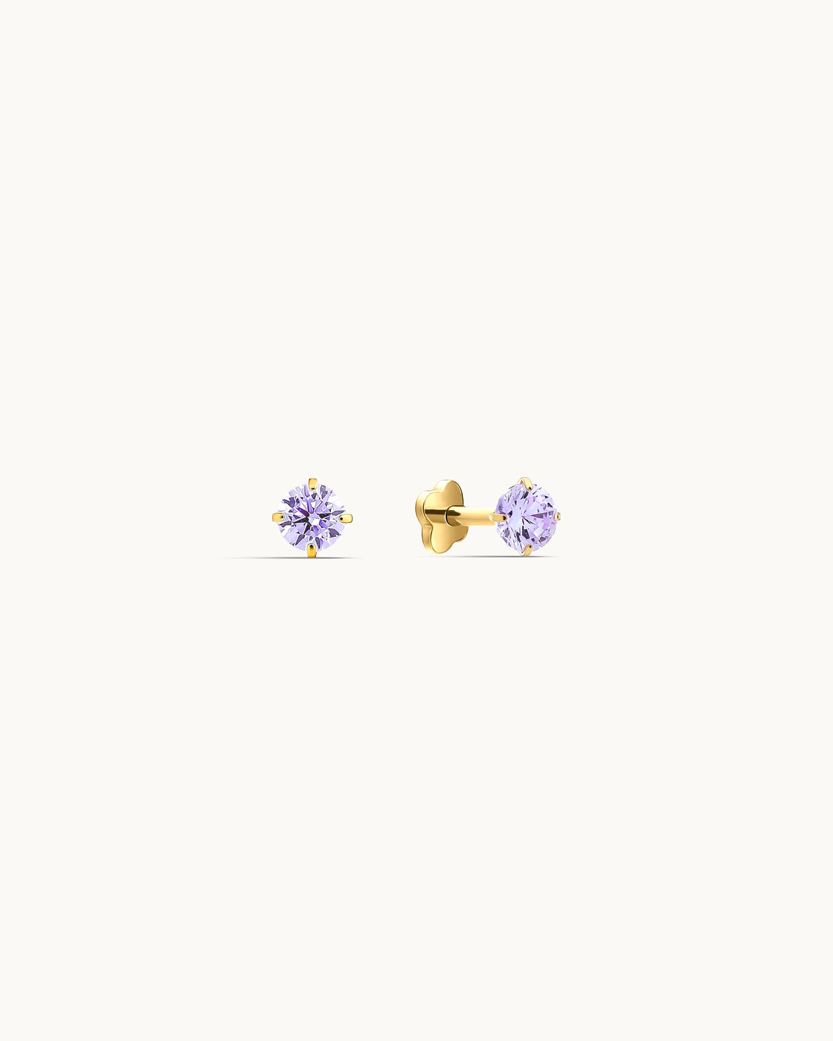 Caitlyn Solitaire Labret Flatback Earrings in Gold - 3mm