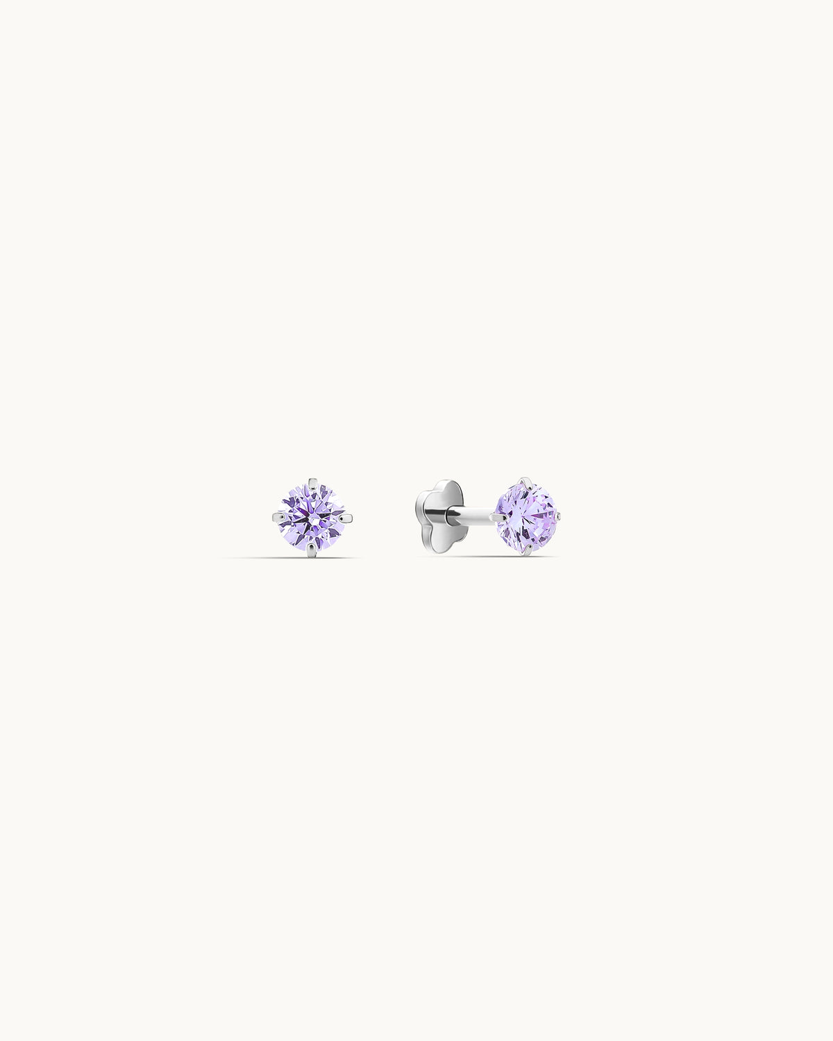 Caitlyn Solitaire Labret Flatback Earrings in Silver - 3mm