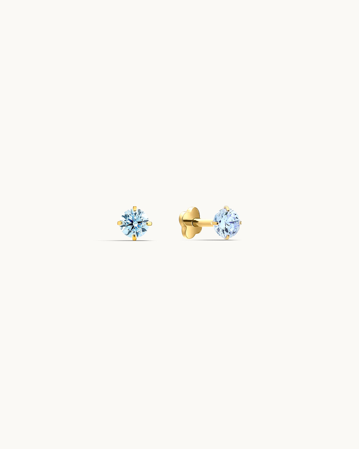 Caitlyn Solitaire Labret Flatback Earrings in Gold - 3mm