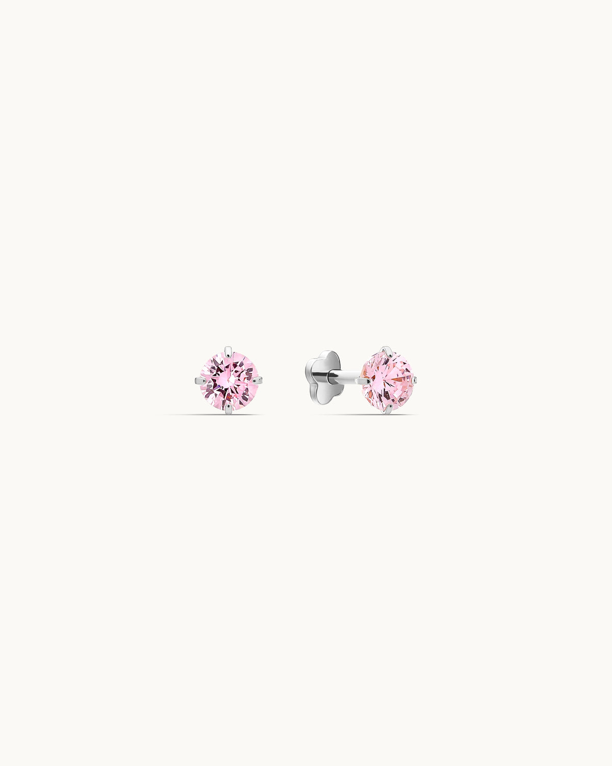 Caitlyn Solitaire Labret Flatback Earrings in Silver - 4mm