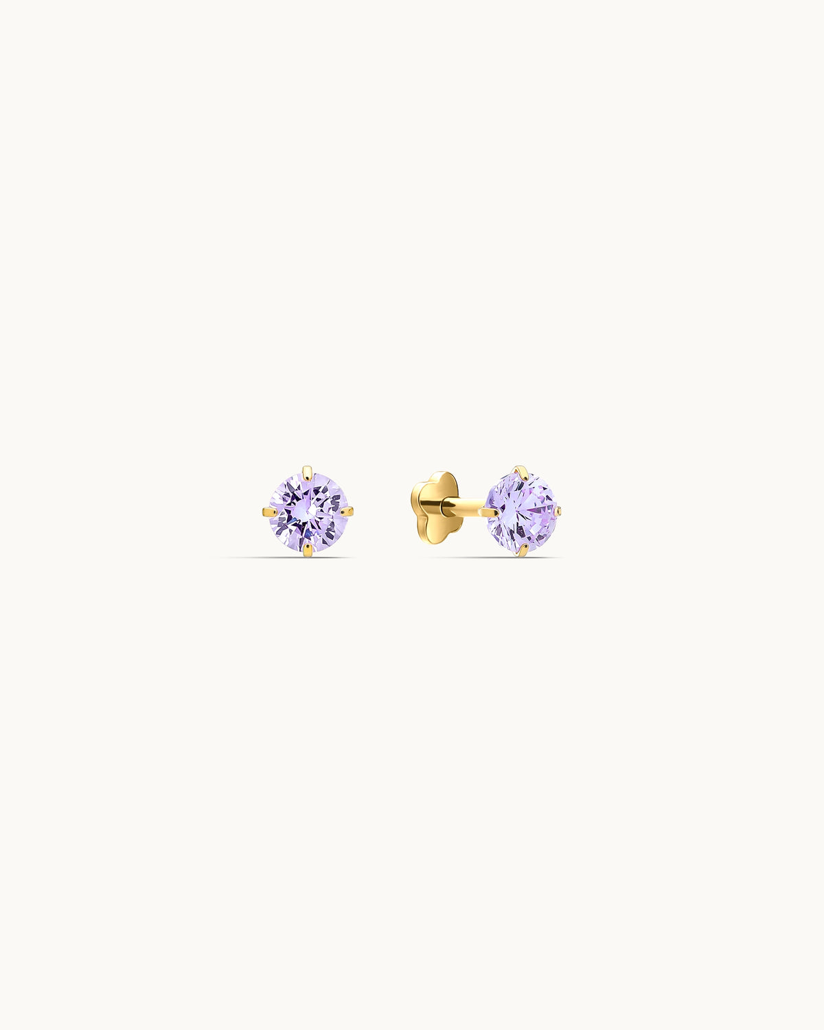 Caitlyn Solitaire Labret Flatback Earrings in Gold - 4mm