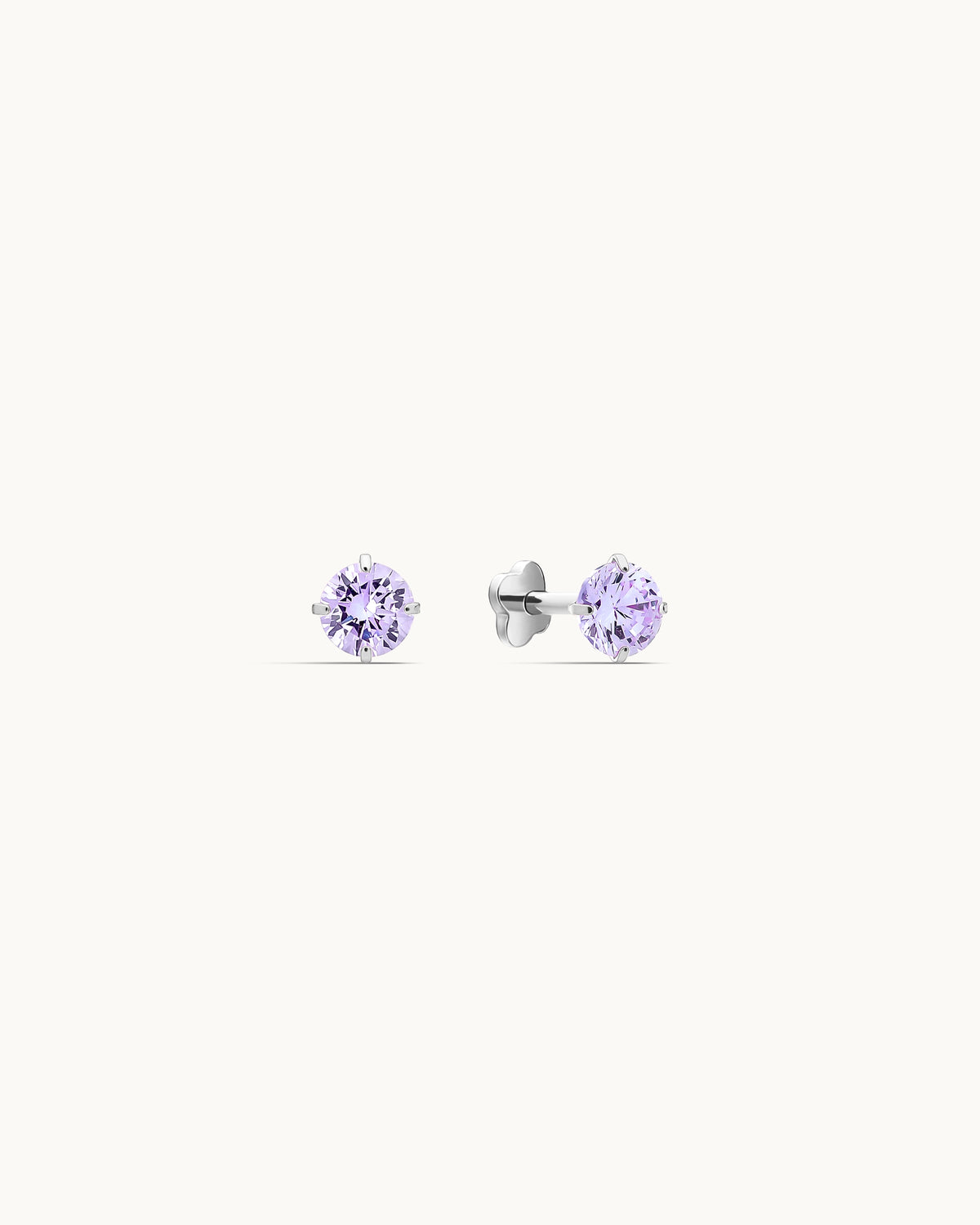 Caitlyn Solitaire Labret Flatback Earrings in Silver - 4mm