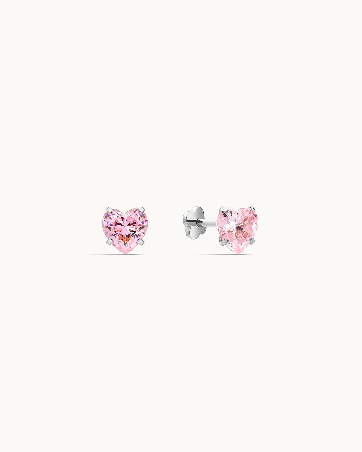 Heart CZ Labret Flatback in pink, silver, by Kaleido Jewellery Singapore.