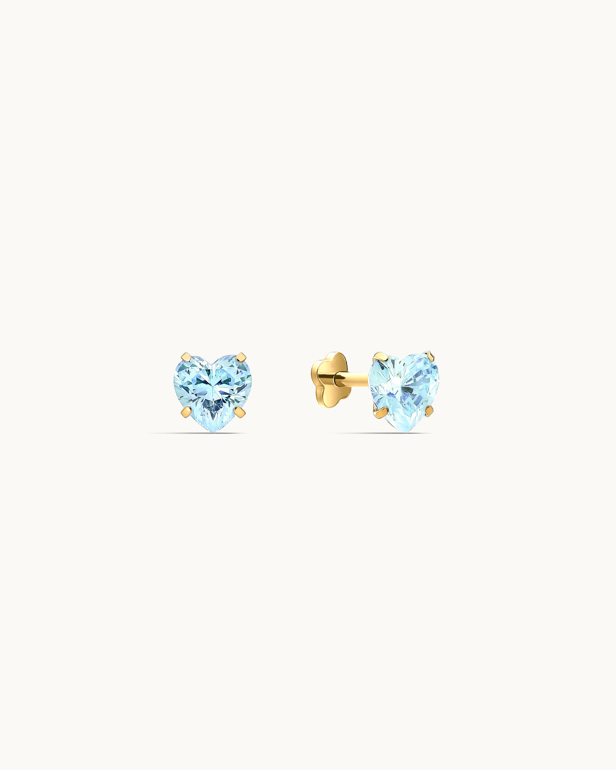 Heart CZ Labret Flatback in aquamarine, gold, by Kaleido Jewellery Singapore.