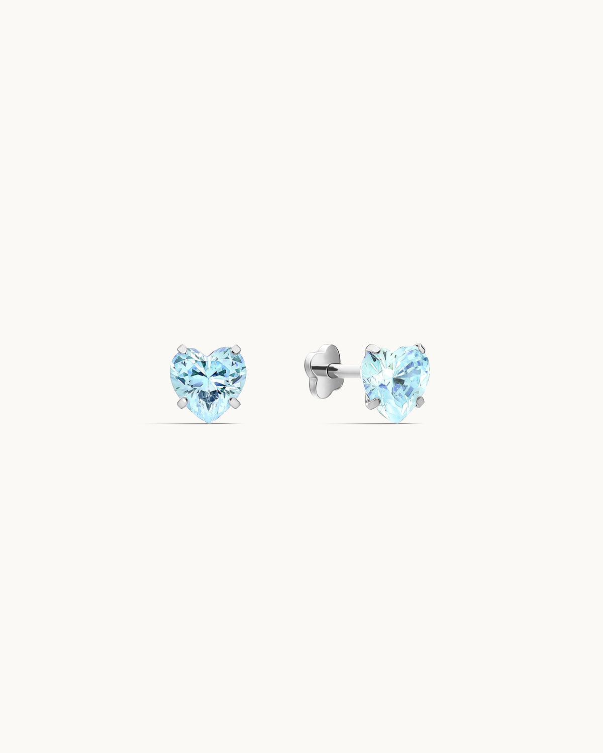 Heart CZ Labret Flatback in aquamarine, silver, by Kaleido Jewellery Singapore.