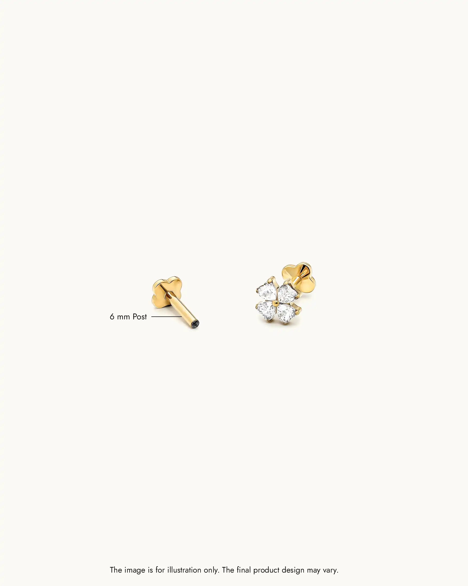 Olina Floral Labret Flatback Earrings in Gold - XS