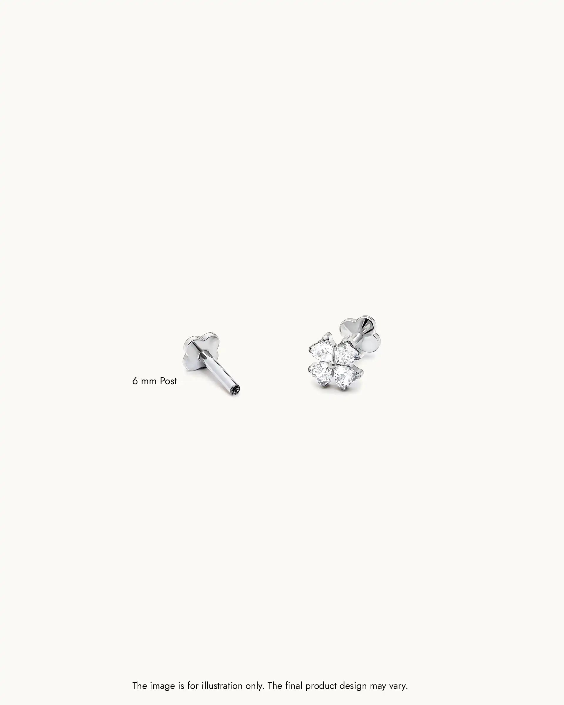 Olina Floral Labret Flatback Earrings in Silver - XS
