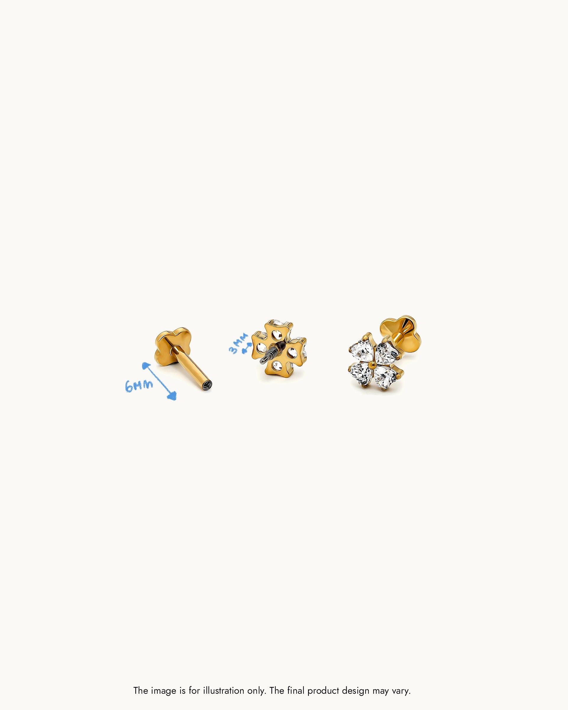 Lucia Butterfly Labret Flatback Earrings in Gold